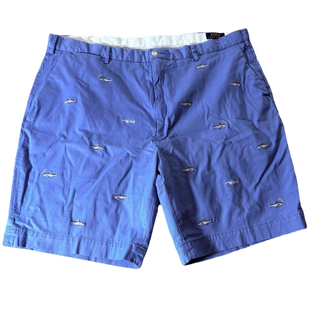 Polo‎ Ralph Lauren Chino Shorts Men 44B Blue Classic Fit Embroidered Dry Fish